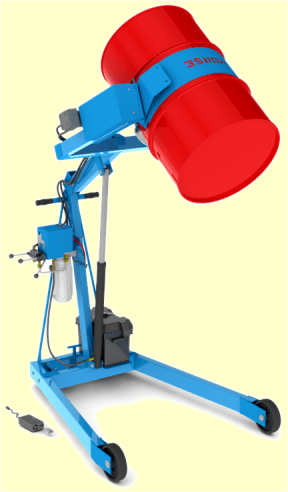 barrel dumper with battery power lift and tilt Hydra-Lift barrel dumper with battery power lift and tilt