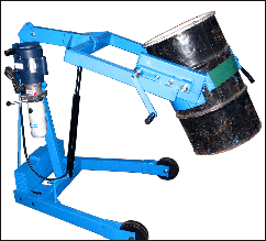 Custom Hydra-Lift Karrier drum handler with counter weight and extended reach to pour beyond front wheels