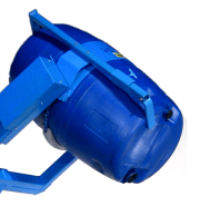 Drum dumper shown with Bracket Assembly Option for rimless plastic drum, and recommended for fiber drum