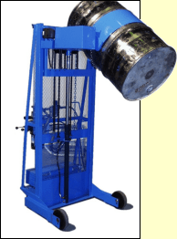 Custom Vertical-Lift Drum Pourer with counter weight to pour beyond shorter legs