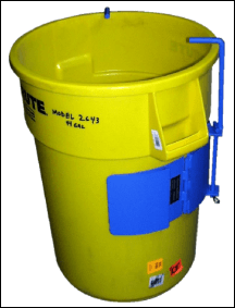 Custom adaptor to securely hold a 44-gallon Brute container