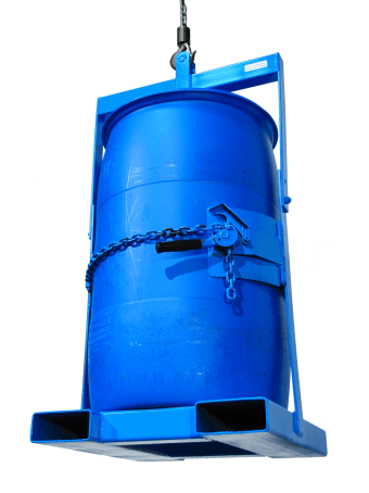 Custom version of model 86 below-hook drum lifter with fork pockets at bottom