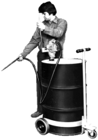 Model 125 No-Spill Drum Truck being used with drum pump