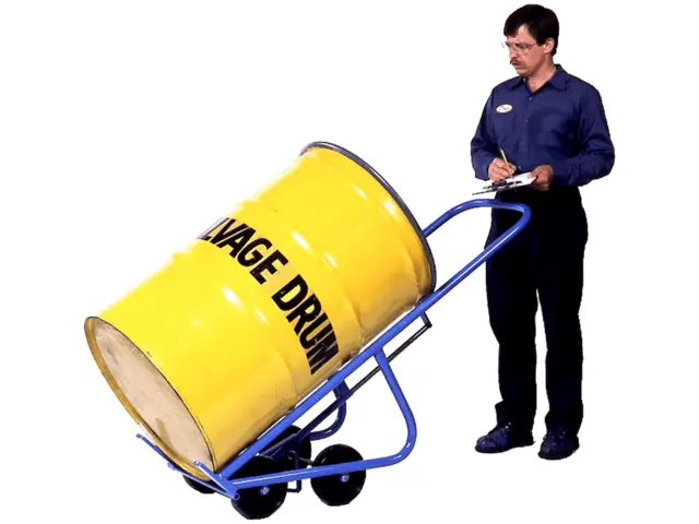 Model 160 4 Wheel Drum Truck holds full weight of drum.  No need for operator to support or balance drum.