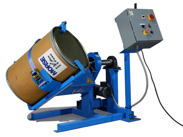 Drum Tumbler mixing the contents of a fiber drum. Drum Tumbler shown with Control Package (sold separately).