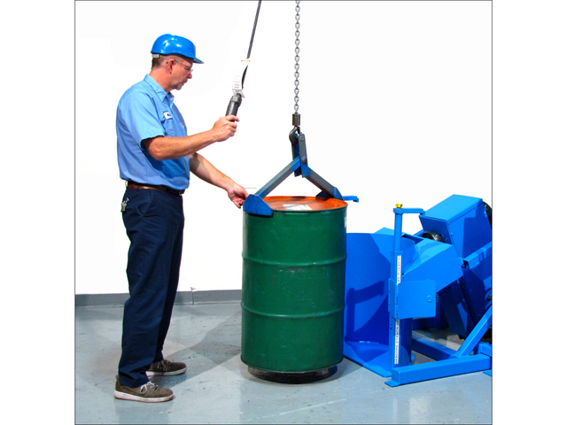 Loading a model 310-3 Drum Tumbler with a below-hook drum lifter