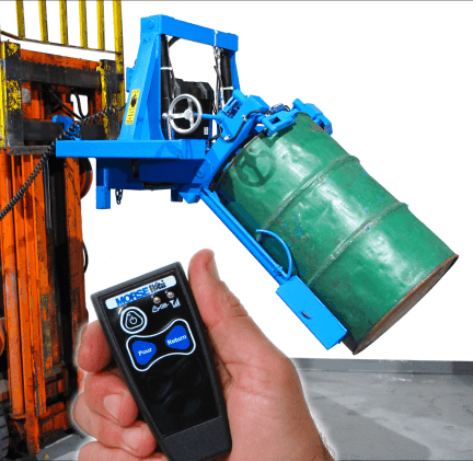 Fork-Mounted Drum Racker with Wireless Tilt Control Option