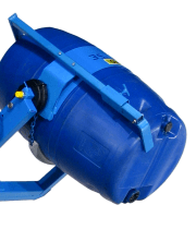 Drum dumper shown with Bracket Assembly Option for rimless plastic drum, and recommended for fiber drum