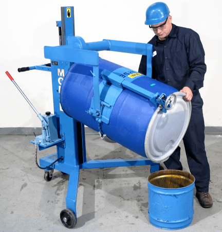 Model 82A with Top Rim Clamp Option handling rimmed 55-gallon plastic drum