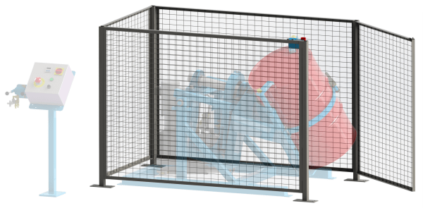 Safety enclosure with interlock for Tilt-To-Load Drum Tumbler