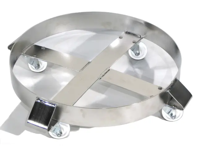 Stainless Steel Round Drum Dolly with stainless steel casters and polypropylene wheels