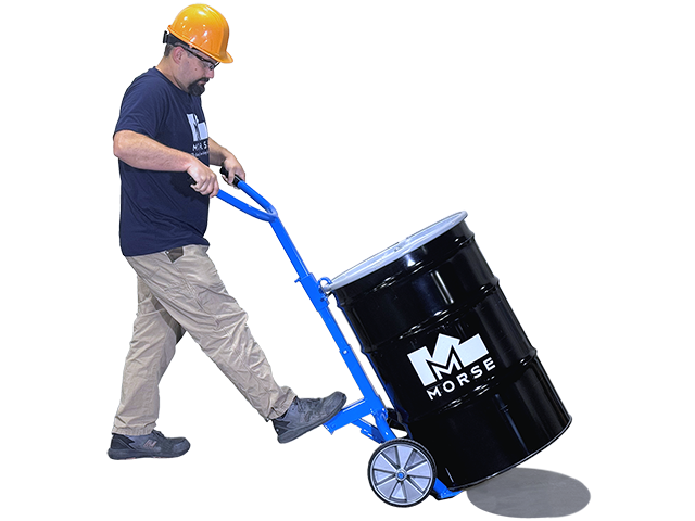 Engage rim hook and tilt back to load drum onto truck