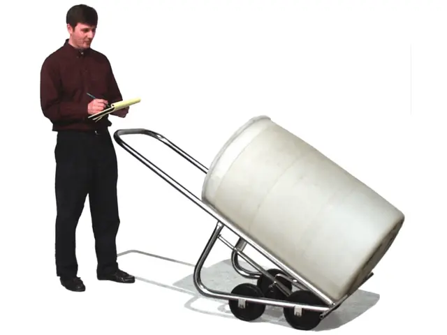 Stainless Steel 4-Wheel Drum Truck holds full weight of drum. No need to balance or support the load. - Model 160-SS