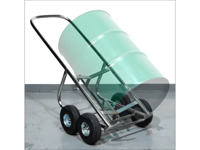 Stainless Steel Drum Truck with inflated tires for moving a drum across rough terrain