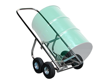 Stainless Steel Drum Truck with inflated tires for moving a drum across rough terrain