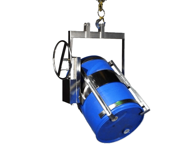 Custom Stainless Steel Below-Hook Drum Handler to lift and pour drum with hoist