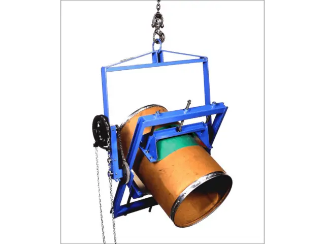Adjusto-Karrier Adjustable Below-Hook Drum Carrier to pour a steel or fiber drum