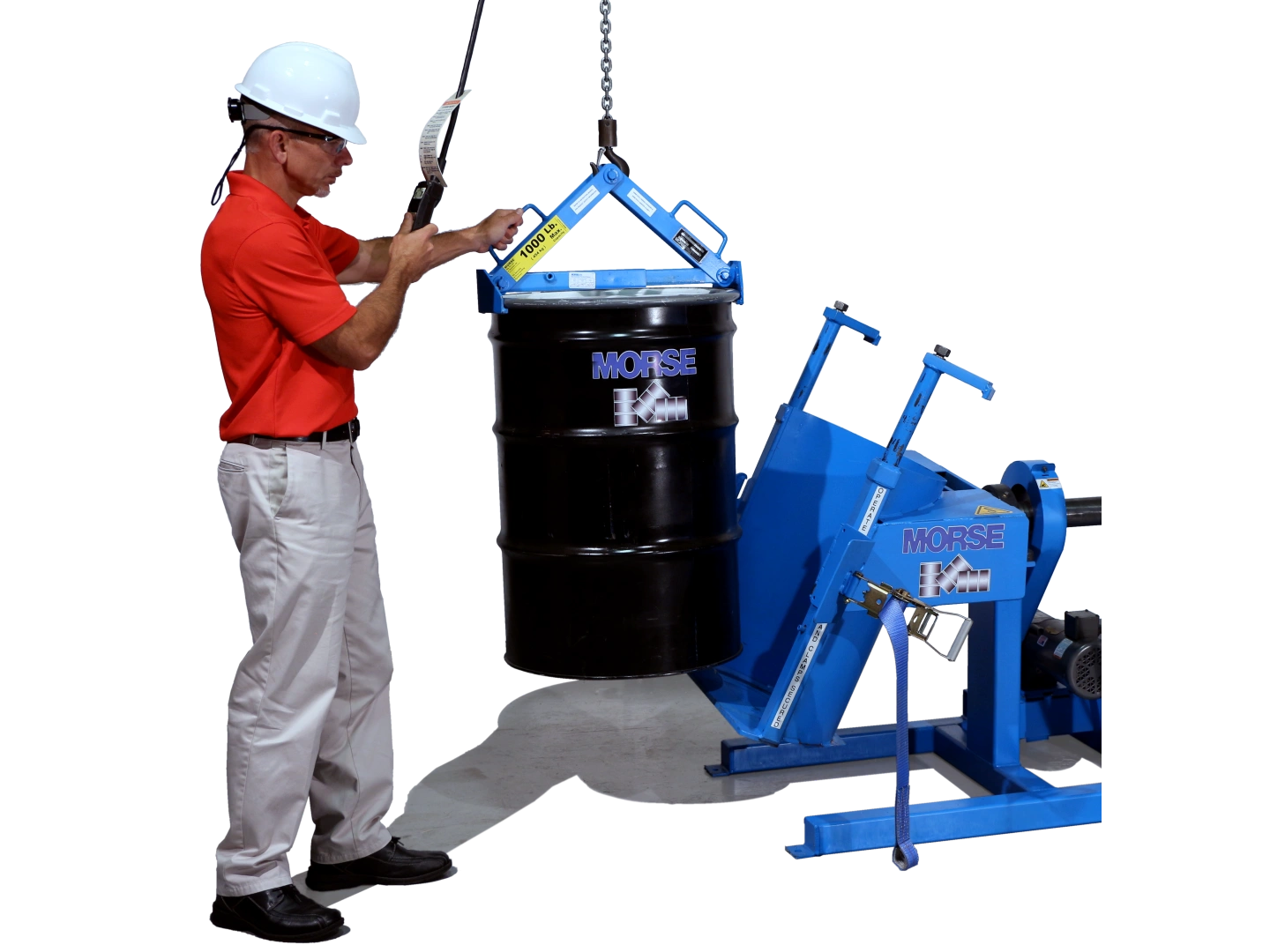 Load Drum with your hoist and Model 92 Drum Lifter