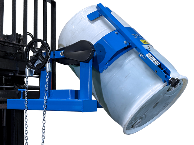 Model 285A-HD shown with Kit 4560B-P Top Rim Clamp installed to prevent RIMMED plastic drum from slipping