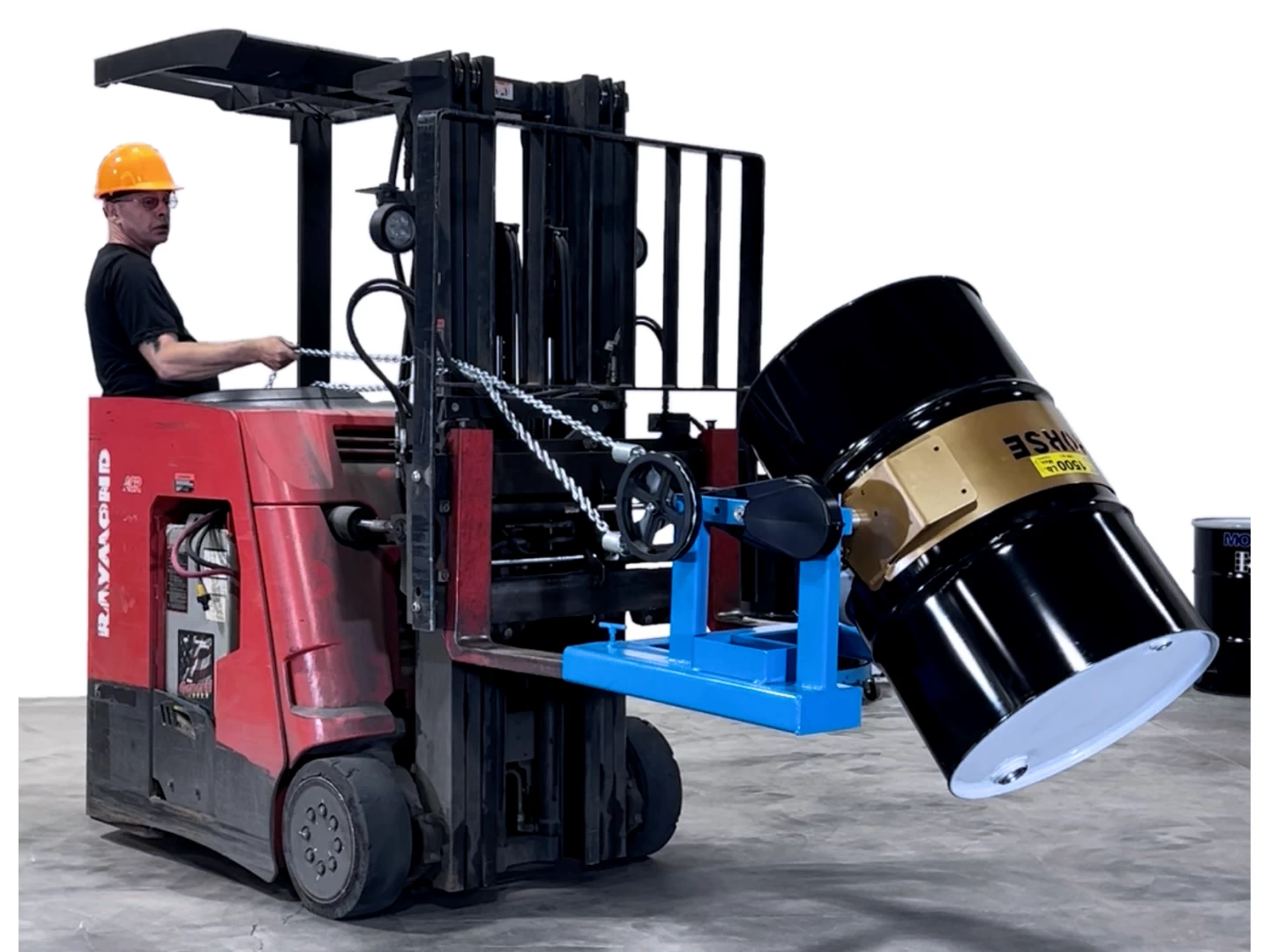 Model 285A-HD Forklift Drum Handler to lift, move and pour a drum