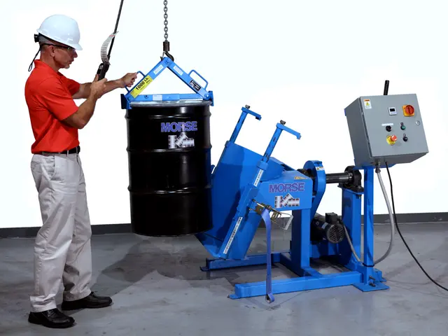 Load a drum onto Drum Tumbler with Model 92 Below-Hook Drum Lifter and your hoist. Shown with Control Package (sold separately).