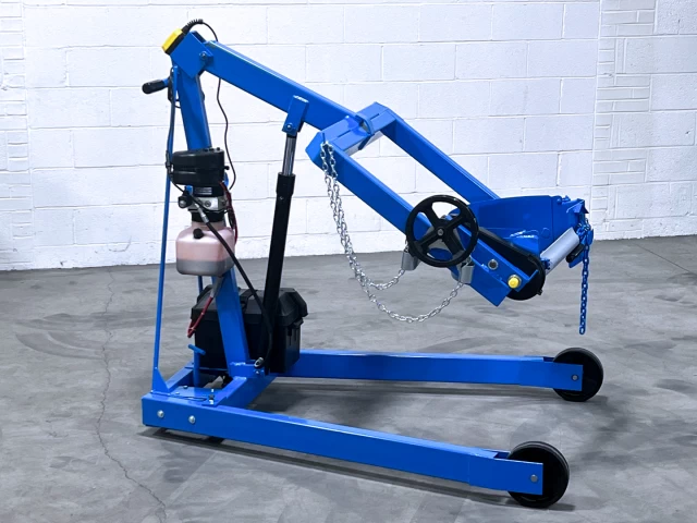 Hydra-Lift drum carrier with Battery Power Drum Lift, and Manual Pull Chain Tilt Control for drum pouring - Model 400A-72-125 shown