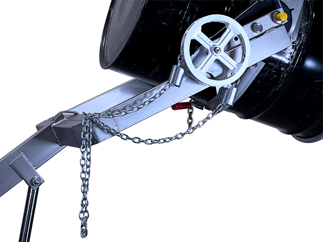 Engage pull chain on pin to hold drum tilt angle