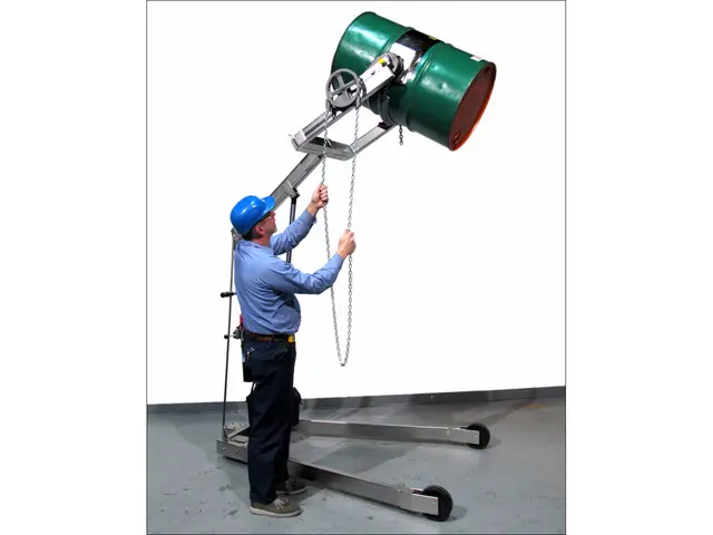 Model 400A-96SS-125 shown - Stainless Steel Hydra-Lift Drum Carrier  with battery power drum lift and pull chain drum tilt.