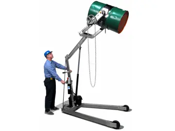 Model 400A-96SS-125 Stainless Steel Hydra-Lift Drum Carrier with Electric power drum lift, and Pull Chain manual drum tilt control.
