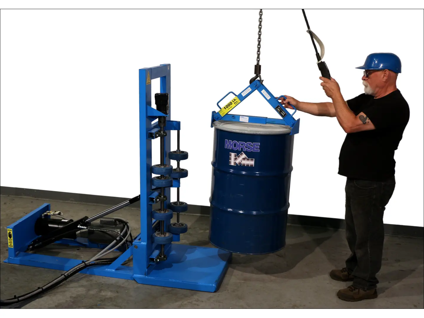 Load upright drum with your hoist and a below-hook drum lifter