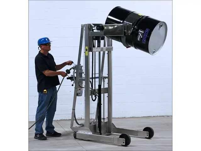 Model 510SS-114 Stainless Steel Vertical-Lift Drum Pourer with AIR Power Lift and Tilt Controls