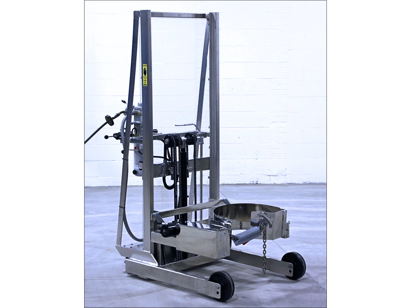 Stainless Steel Vertical-Lift Drum Pourer with Air Power Lift and Tilt Control - Model 510SS-114