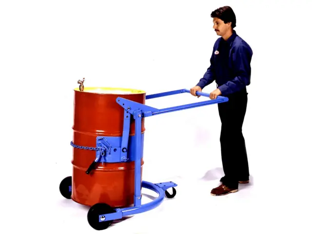 Move a steel 55-gallon (210 liter) drum with a Morse mobile drum carrier - Model 80A shown