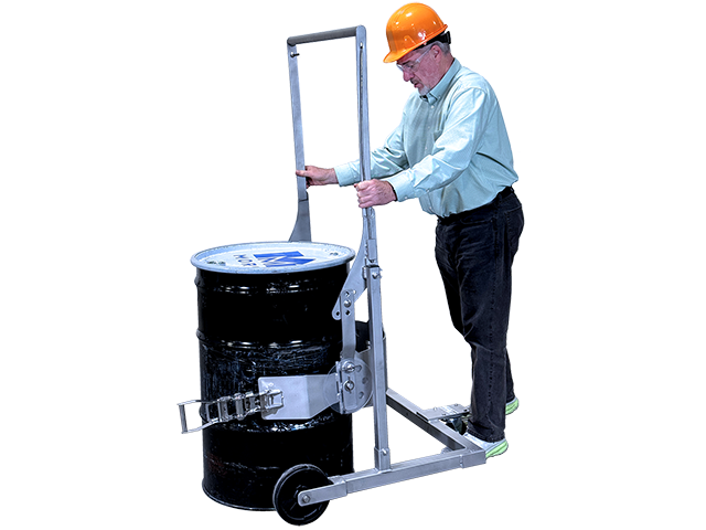 Raise handle to engage holder around drum