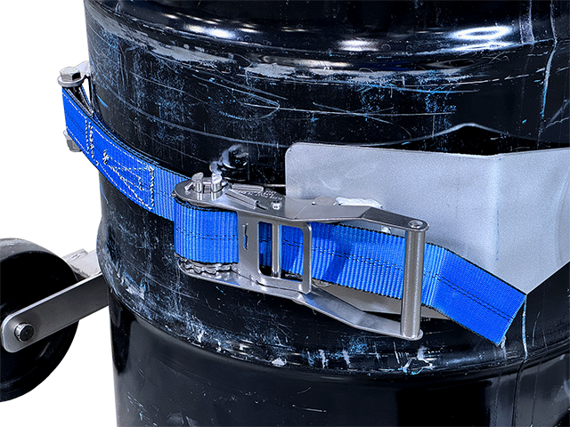 Web Strap and Ratchet secured around drum