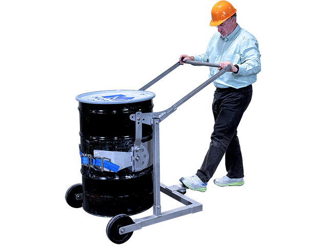 Pull handle down to raise drum