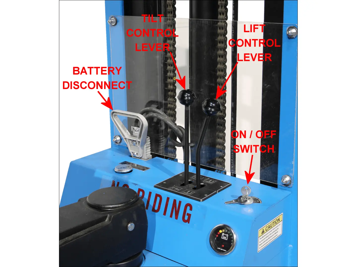 Lift and Tilt Control Levers of Morse Power-Propelled Drum Pourer