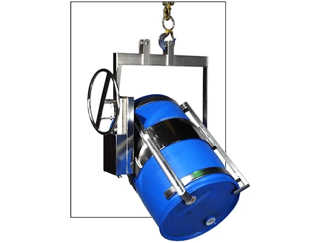 Custom Stainless Steel Below-Hook Drum Handler to lift and pour drum with hoist