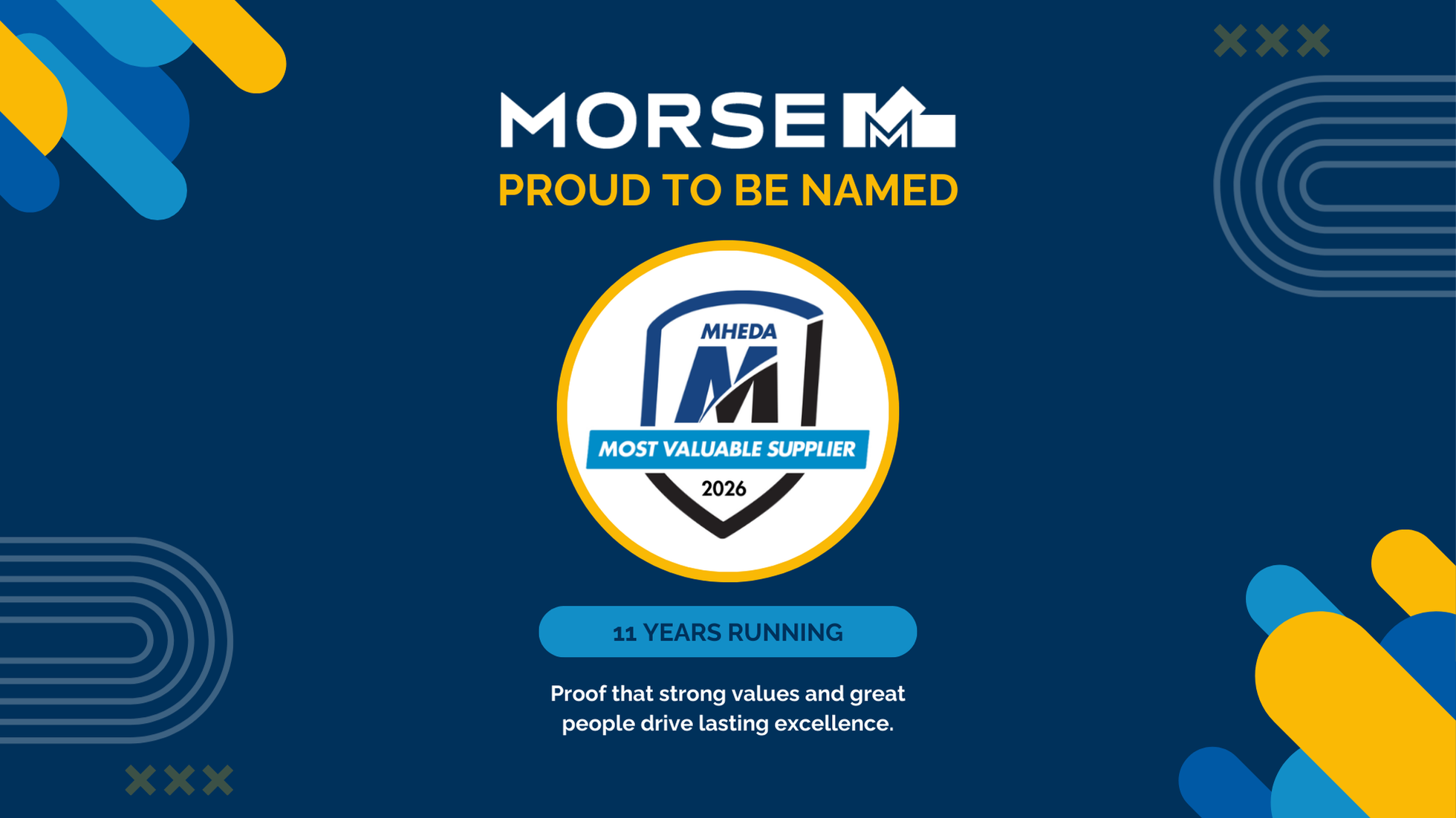 Morse Manufacturing Earns MHEDA Most Valuable Supplier Award for 11th Consecutive Year